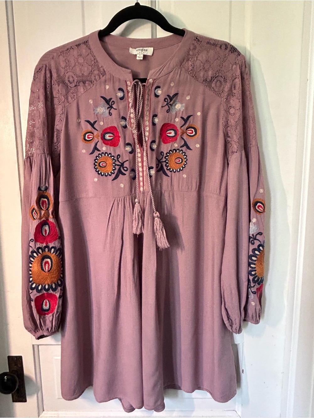 Umgee Dusty Rose Embroidered Boho Tunic Dress